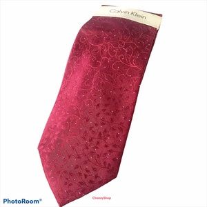 Silk Tie Calvin Klein Scrolling Vine Dots Burgundy With White Dots Tie Brand New